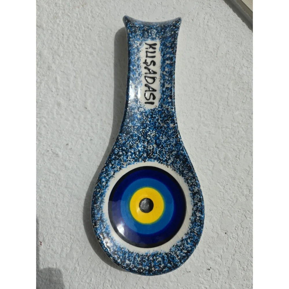 Turkish Ceramic Spoon Rest - Unique Embossed Design Blue